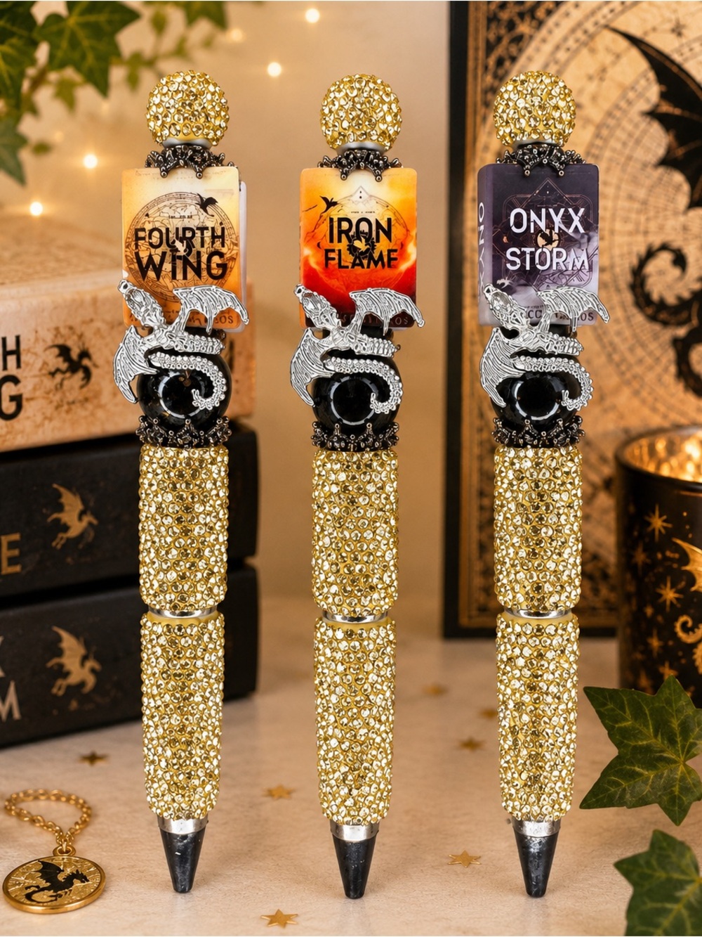 Fourth Wing Series Inspired Gold Rhinestone Twist Pens 🖤Pick One🖤